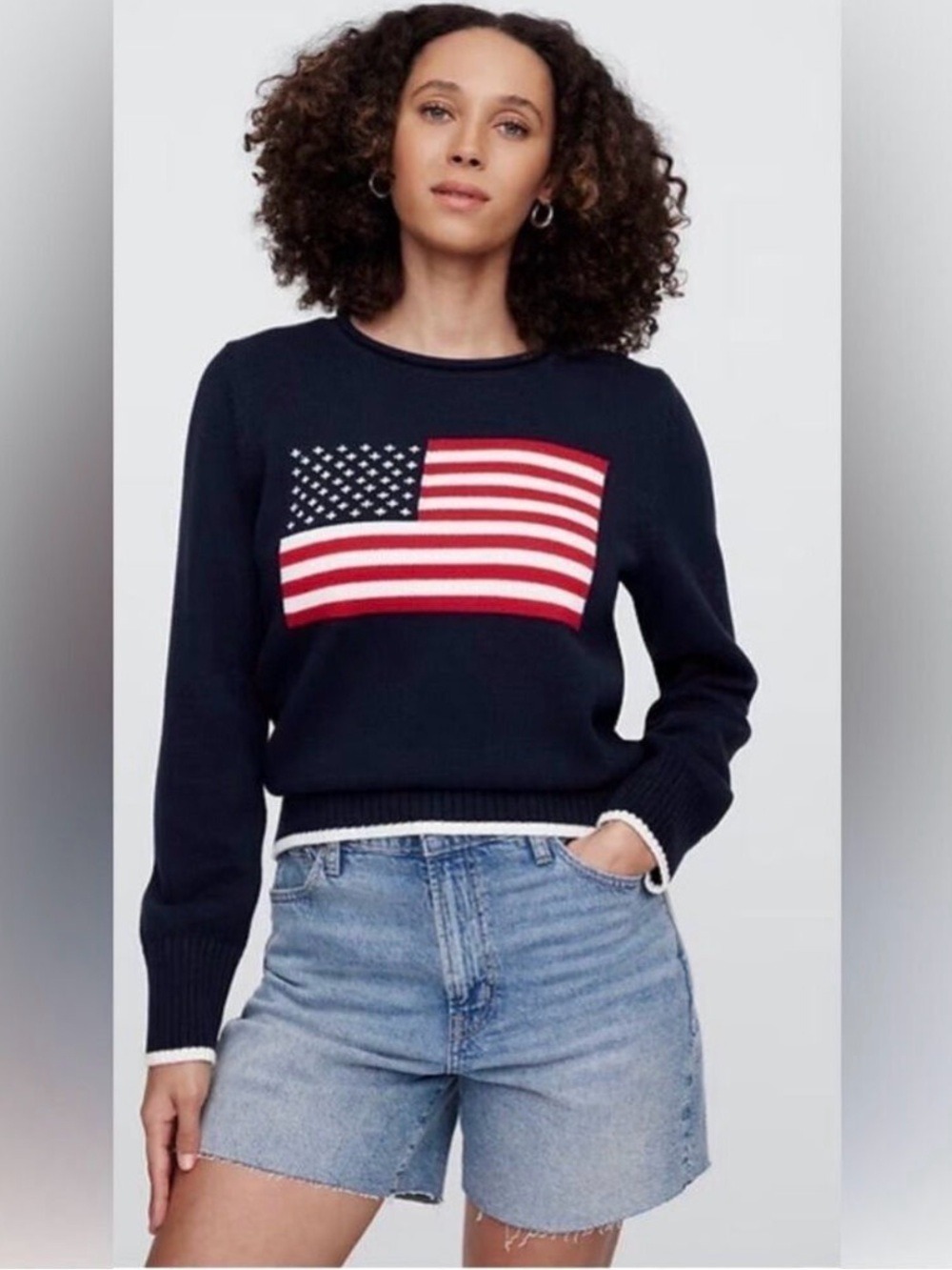 Gap Roll Neck Americana Intarsia Flag Sweater NWOT XXL Slouchy Beach Chunky Knit